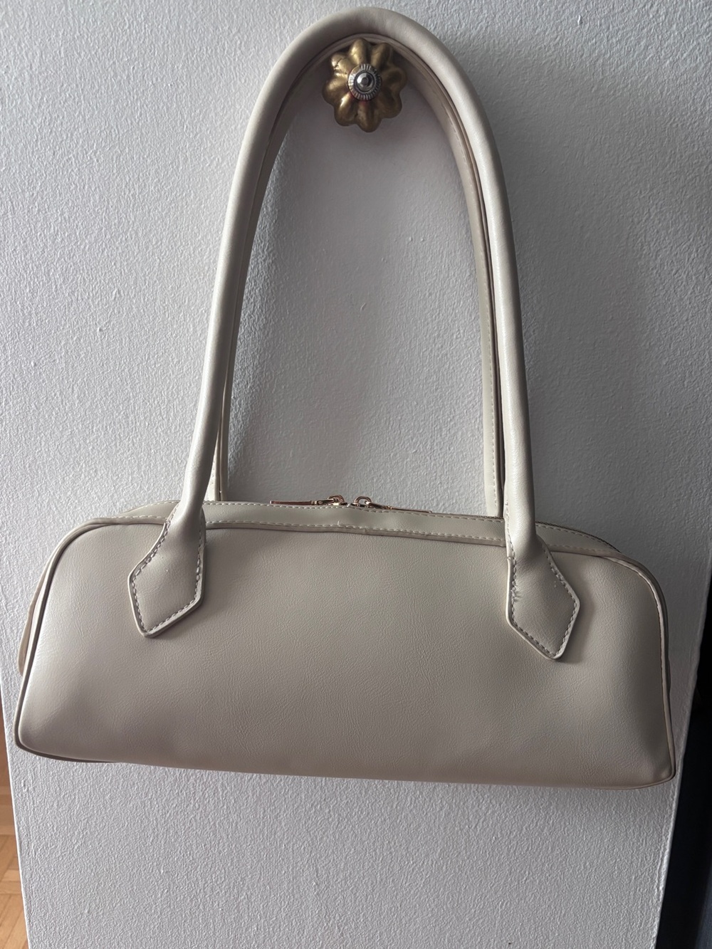Cream Structured Shoulder Bag with Double Straps